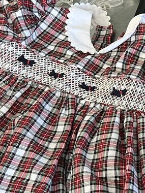 LITTLE BITTY PLAID DRESS smocked 5T Scottish Tartan Scottie Terrier Dog Black